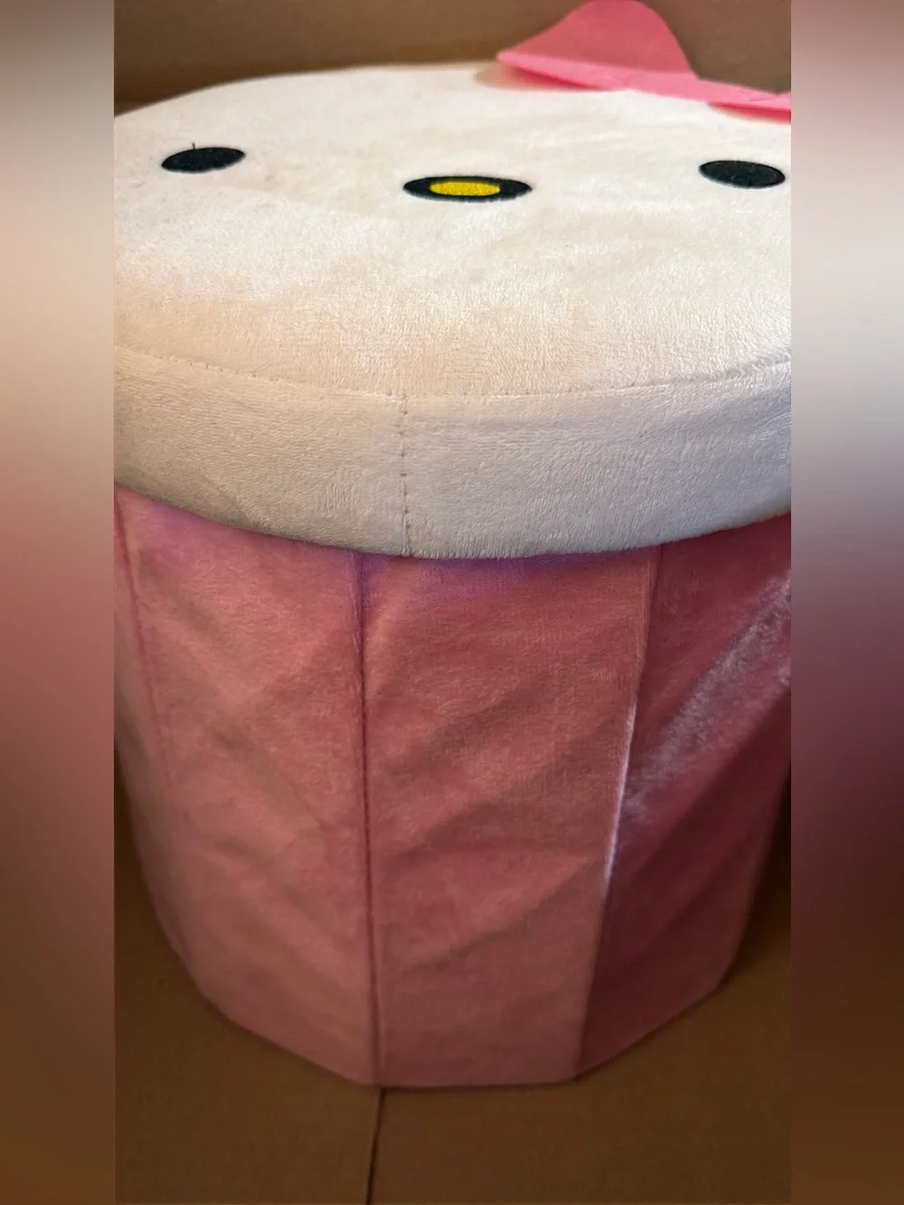 Hello Kitty Cream Pink Bow Plush Accent Stool